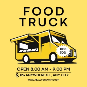 Yellow and Black Illustrated Food Truck Instagram Post (Post de Instagram)