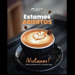 Post vertical para instagram estamos abiertos cafeteria negro (1080 x 1080 px)